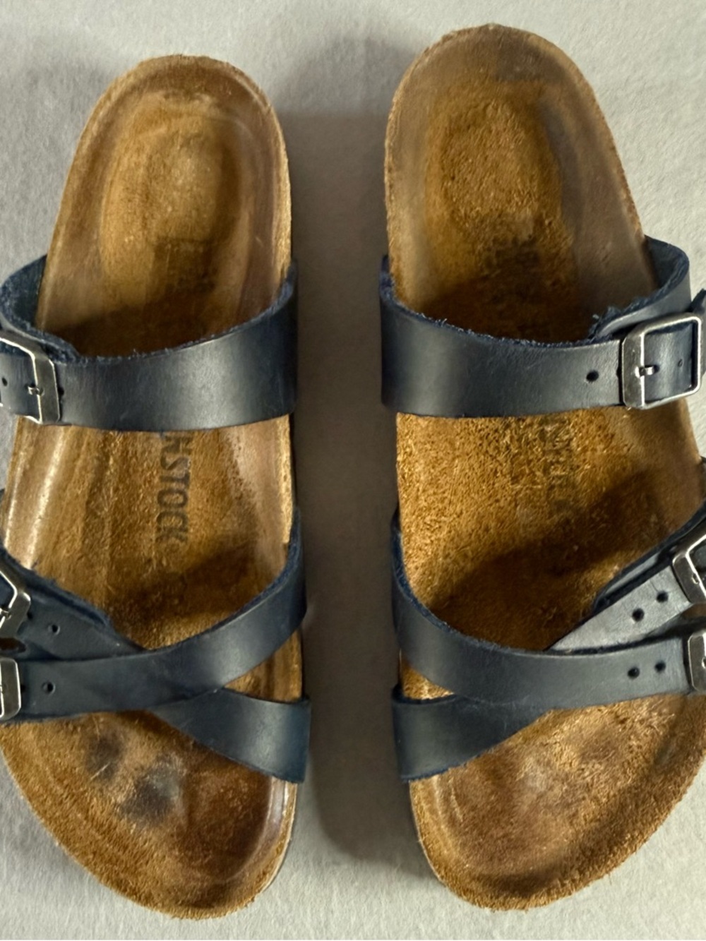 BIRKENSTOCK FRANCA Sandals OILED LEATHER Blue Crisscross Straps 7-7.5 Narrow 38